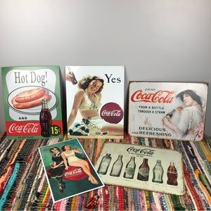 Vintage Coca Cola Metal Sign Bundle Lot